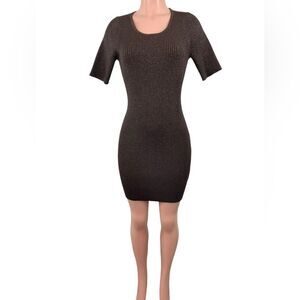 NWT MICHAEL STARS Mae Scoop‎ Neck Dress Size LARGE PETITE Chestnut Shimmer Brown